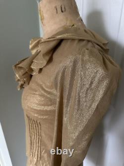Ralph Lauren Black Label Gold Metallic Ruffled Top Shirt Blouse Sz S Coated New