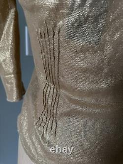 Ralph Lauren Black Label Gold Metallic Ruffled Top Shirt Blouse Sz S Coated New