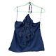 Ralph Lauren Black Label Navy Blue Ruffled Front Halter Top Blouse Womens Size 8