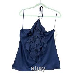 Ralph Lauren Black Label Navy Blue Ruffled Front Halter Top Blouse Womens Size 8