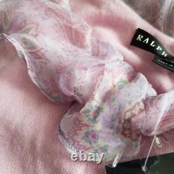 Ralph Lauren Black Label Pink Cashmere Knit Silk Ruffle Top Paisley Print Large