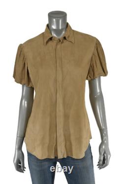 Ralph Lauren Black Label Suede Leather Puff Sleeve Shirt Blouse New $1898