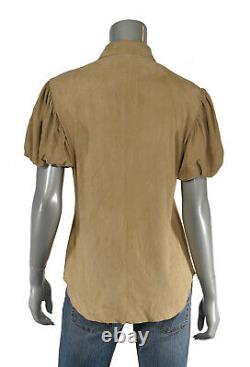 Ralph Lauren Black Label Suede Leather Puff Sleeve Shirt Blouse New $1898