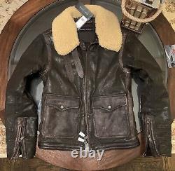 Ralph Lauren Black Label Sz Small Shearling Aviator Leather Jacket Made In Italy