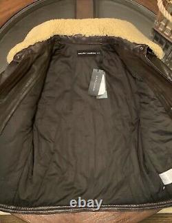 Ralph Lauren Black Label Sz Small Shearling Aviator Leather Jacket Made In Italy