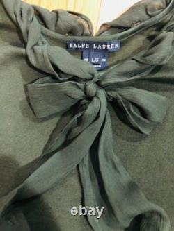 Ralph Lauren Black Label Top Cami Green 100% Mercerized Cotton Chiffon Ruffles L