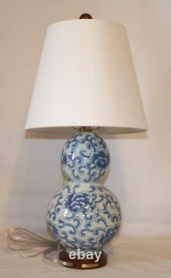 Ralph Lauren Blue & White Porcelain Gourd 20 Floral Table Lamp and Shade New