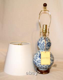 Ralph Lauren Blue & White Porcelain Gourd 20 Floral Table Lamp and Shade New