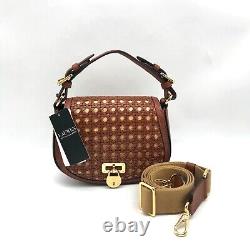 Ralph Lauren Brown Leather & Raffia Woven Tanner Crossbody Bag NWT