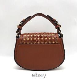 Ralph Lauren Brown Leather & Raffia Woven Tanner Crossbody Bag NWT