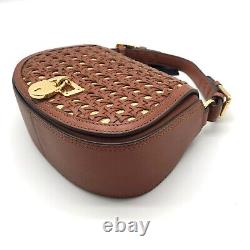 Ralph Lauren Brown Leather & Raffia Woven Tanner Crossbody Bag NWT