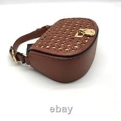 Ralph Lauren Brown Leather & Raffia Woven Tanner Crossbody Bag NWT