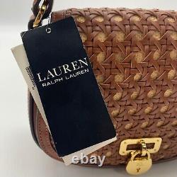 Ralph Lauren Brown Leather & Raffia Woven Tanner Crossbody Bag NWT