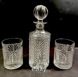 Ralph Lauren Crystal Herringbone Decanter Stopper & 2 Low Ball Glasses New Box