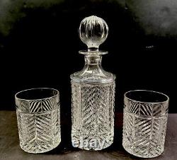 Ralph Lauren Crystal Herringbone Decanter Stopper & 2 Low Ball Glasses New Box