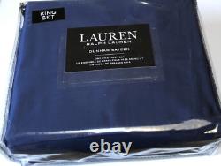 Ralph Lauren DUNHAM SATEEN KING Sheet Set CADET BLUE 100% Cotton 300 TC NEW