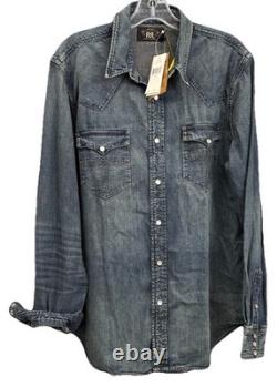 Ralph Lauren Double RL Pearl Snap Western Button Down LS Shirt Sz. Large New