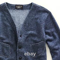 Ralph Lauren Double Rl Rrl Washed Indigo Blue French Terry Cardigan Sweater $295