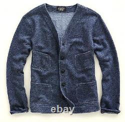 Ralph Lauren Double Rl Rrl Washed Indigo Blue French Terry Cardigan Sweater $295