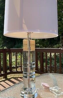 Ralph Lauren Farrah Cut Crystal Column Lamp Silk Shade Fabric With Outlet New