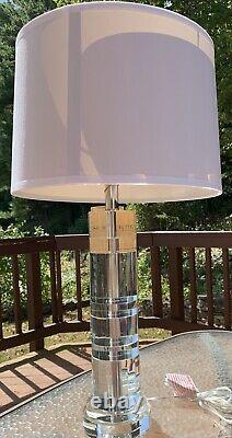 Ralph Lauren Farrah Cut Crystal Column Lamp Silk Shade Fabric With Outlet New