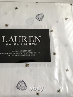 Ralph Lauren Honey Bees Floral Black White KING Sheet Set 100% Cotton NEW