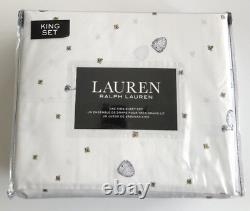 Ralph Lauren Honey Bees Floral Black White KING Sheet Set 100% Cotton NEW