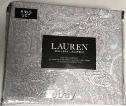 Ralph Lauren KING Sheet Set Blue Taupe Paisley 100% Cotton NEW