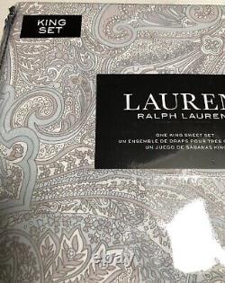 Ralph Lauren KING Sheet Set Blue Taupe Paisley 100% Cotton NEW