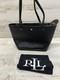 Ralph Lauren Karly Crosshatch Leather Shopper Tote Medium Black New