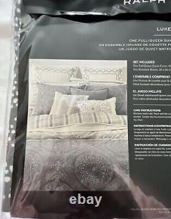 Ralph Lauren LUKE 3PC Full/Queen Duvet Cover Pillow Shams Set Cotton NEW $300