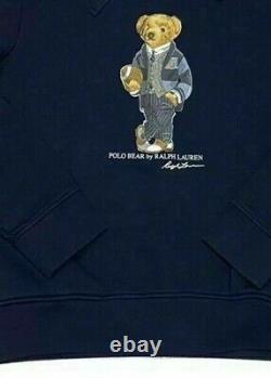 Ralph Lauren Men's SZ XL Blue Rugby Football Polo Bear Fleece Pullover Hoodie