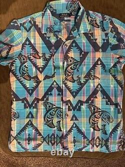 Ralph Lauren Men's Shirt Large Blue Hawaiian Patterned With Pockets