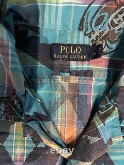 Ralph Lauren Men's Shirt Large Blue Hawaiian Patterned With Pockets