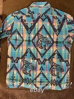 Ralph Lauren Men's Shirt Large Blue Hawaiian Patterned With Pockets