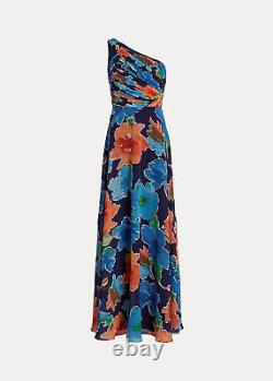 Ralph Lauren NAVY MULTI Women's Floral Georgette One-Shoulder Gown, US 6