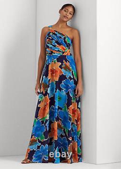 Ralph Lauren NAVY MULTI Women's Floral Georgette One-Shoulder Gown, US 6