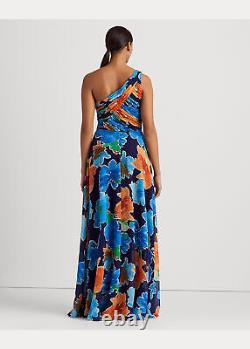 Ralph Lauren NAVY MULTI Women's Floral Georgette One-Shoulder Gown, US 6