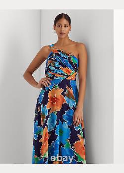 Ralph Lauren NAVY MULTI Women's Floral Georgette One-Shoulder Gown, US 6