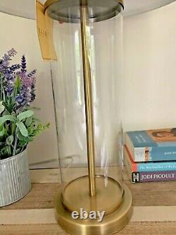 Ralph Lauren Payton Glass Polished Brass Tube Cylinder Table Lamp Gold Signed