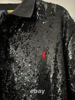 Ralph Lauren Polo Black Sequined Mesh Polo Shirt NWT Size XXL