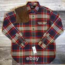 Ralph Lauren Polo Country Mens Flannel Button Shirt Red Plaid Patch Medium