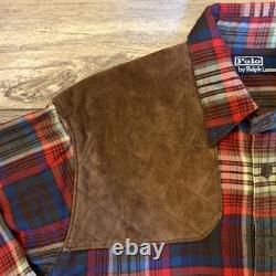Ralph Lauren Polo Country Mens Flannel Button Shirt Red Plaid Patch Medium