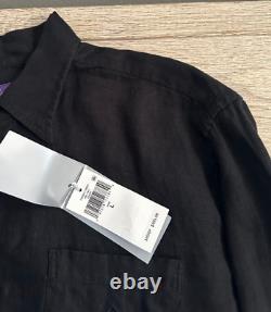 Ralph Lauren Purple Label 100% Linen Pullover Shirt L Black Pocket Logo Italy