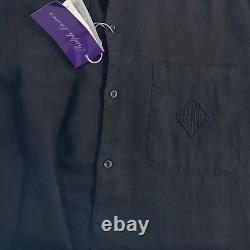 Ralph Lauren Purple Label 100% Linen Pullover Shirt L Black Pocket Logo Italy