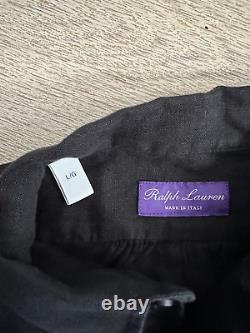 Ralph Lauren Purple Label 100% Linen Pullover Shirt L Black Pocket Logo Italy