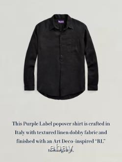 Ralph Lauren Purple Label 100% Linen Pullover Shirt L Black Pocket Logo Italy