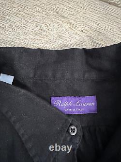 Ralph Lauren Purple Label 100% Linen Pullover Shirt L Black Pocket Logo Italy