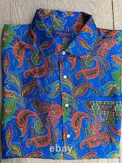 Ralph Lauren Purple Label 100% Silk Camp Shirt XXL Royal Blue Mix Paisley $595