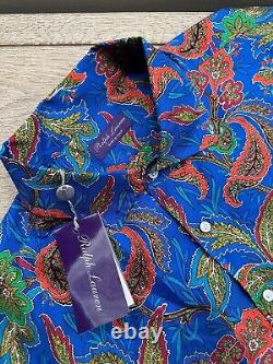 Ralph Lauren Purple Label 100% Silk Camp Shirt XXL Royal Blue Mix Paisley $595